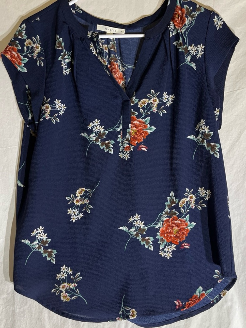 hazel Navy Floral Henley Short Sleeve Blouse